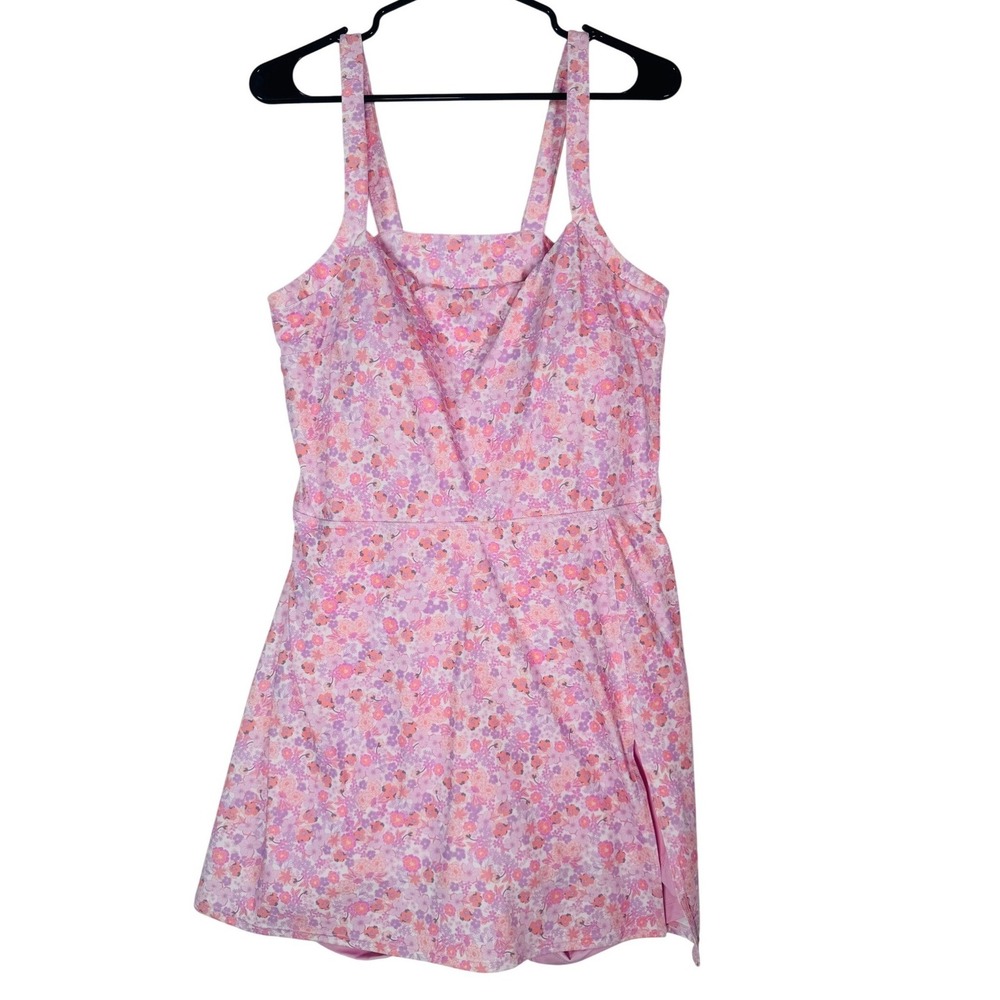 New JoyLab Women Pink Floral Exercise Dress Built-in Shorts XXL Tennis Sports